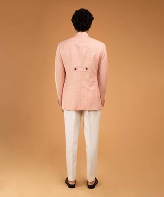 Peach jacquard patch pocket bandhgala 3