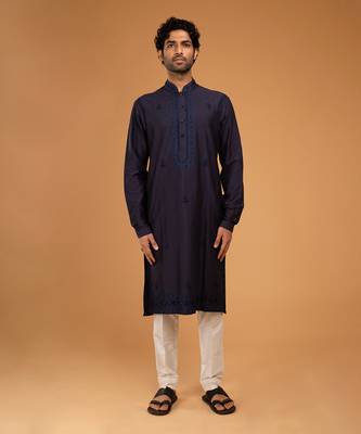 Navy blue aari embroidery kurta set 1