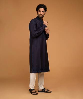Navy blue aari embroidery kurta set 3