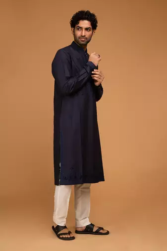 Navy blue aari embroidery kurta set