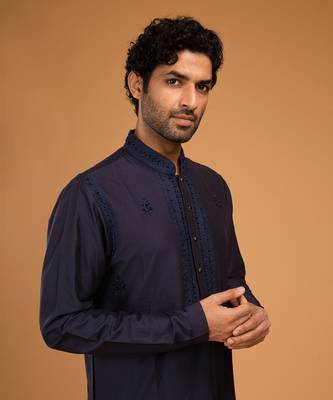 Navy blue aari embroidery kurta set 4