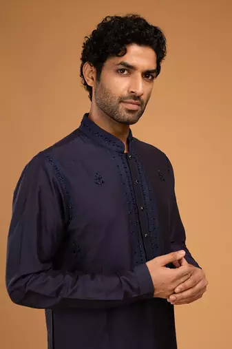 Navy blue aari embroidery kurta set