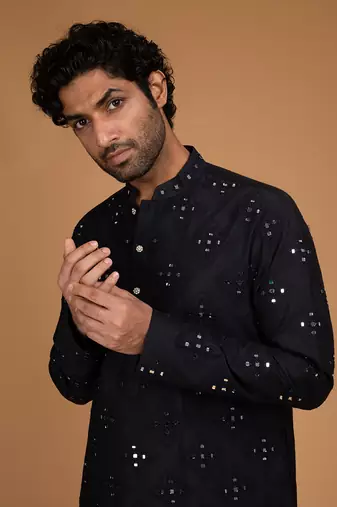 Blackish blue mirror kurta set