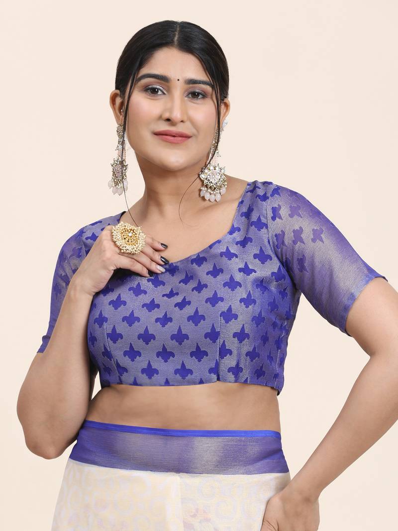 Coral-2-Royalblue   Printed Chiffon Art Sik Saree