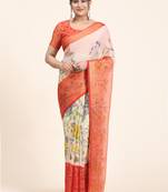 Coral-2-Red   Printed Chiffon Art Sik Saree