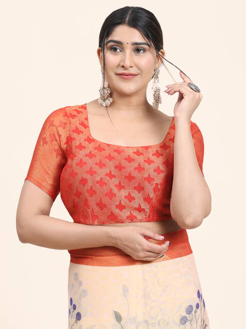 Coral-2-Red   Printed Chiffon Art Sik Saree