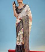 Coral-2-Blue   Printed Chiffon Art Sik Saree
