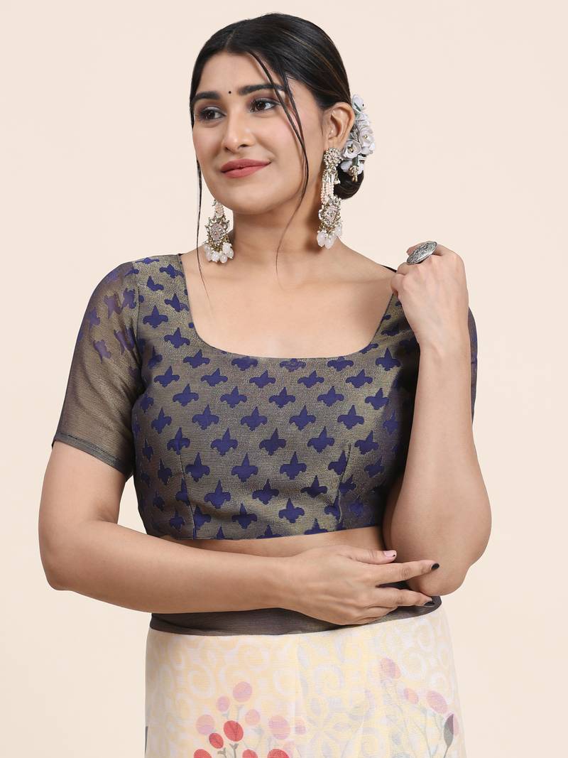 Coral-2-Blue   Printed Chiffon Art Sik Saree