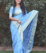 Sky woven design pure bandhej silk saree with blouse