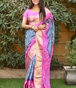 Pink woven design pure bandhej silk saree with blouse