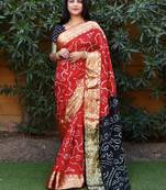 Red woven design pure bandhej silk saree with blouse