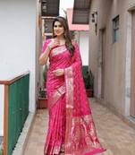 Pink Woven Design Bandhej Silk Blend Saree With Blouse