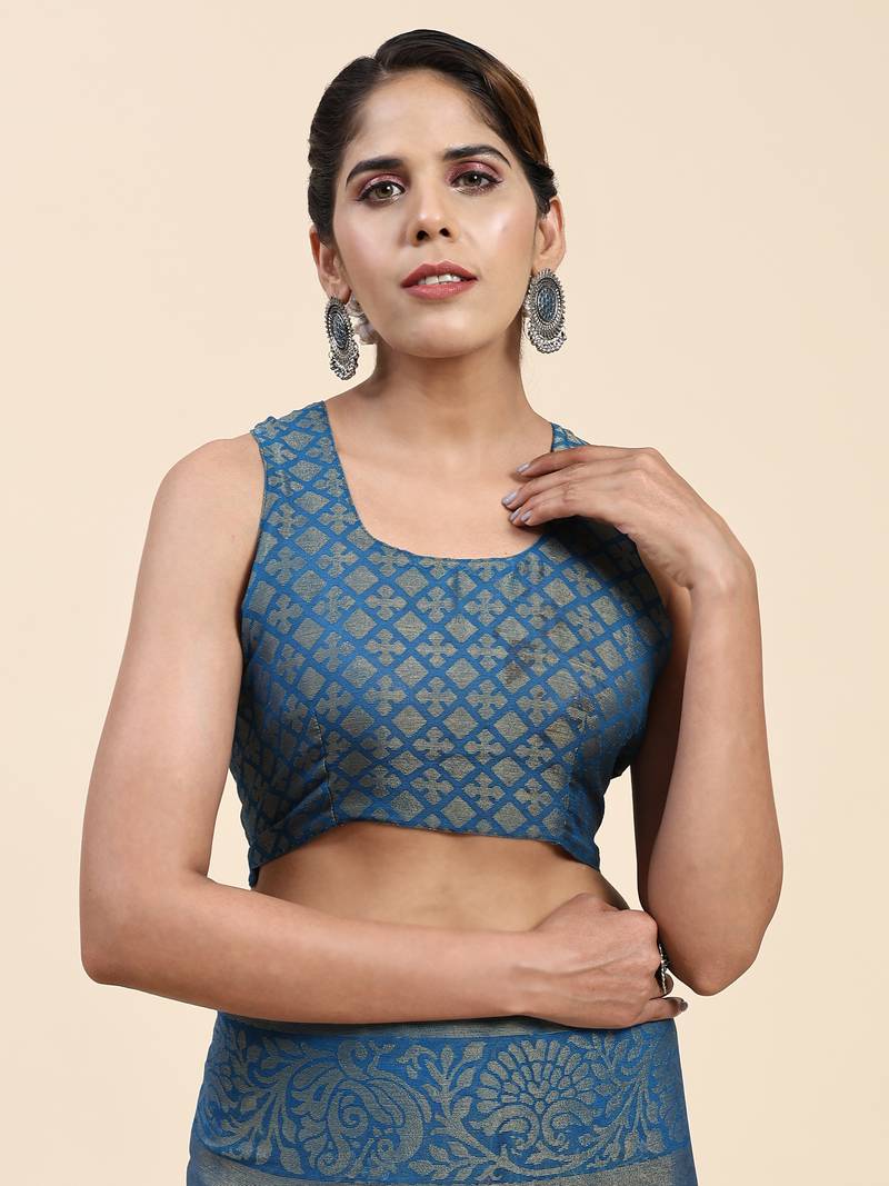 CORAL-1-D.BLUE   Printed Chiffon ART SIK SAREE