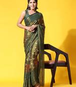 CORAL-1-BT.GREEN   Printed Chiffon ART SIK SAREE