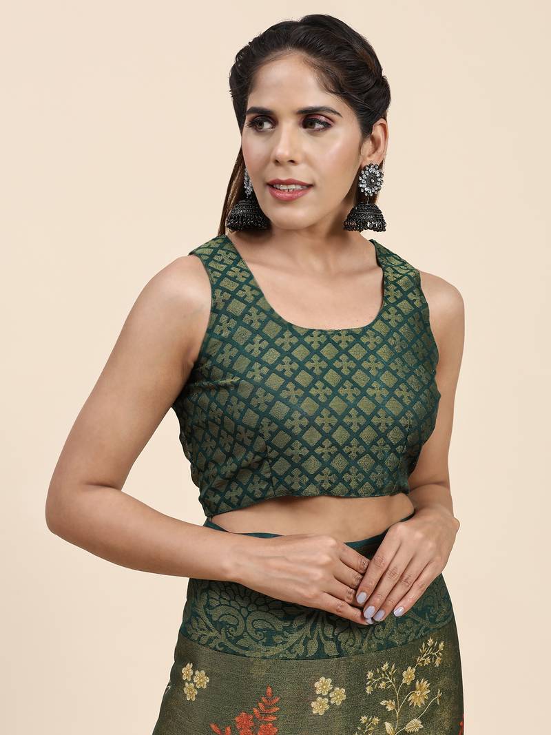 CORAL-1-BT.GREEN   Printed Chiffon ART SIK SAREE