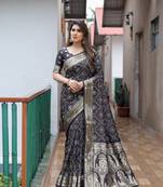 Black Woven Design Bandhej Silk Blend Saree With Blouse