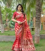 Red Woven Design Bandhej silk blend Saree With Blouse