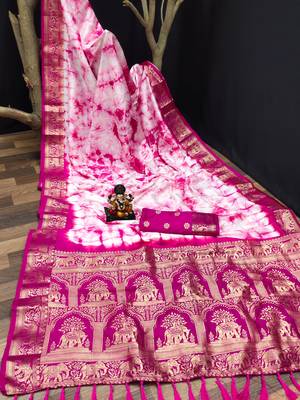 Pink Woven Design Bandhej Silk Blend Saree With Blouse 5
