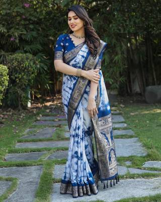 Navy Blue Woven Design Bandhej Silk Blend Saree With Blouse 4
