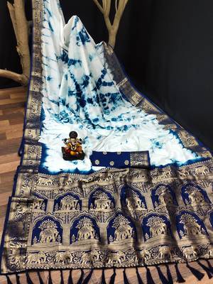 Navy Blue Woven Design Bandhej Silk Blend Saree With Blouse 5
