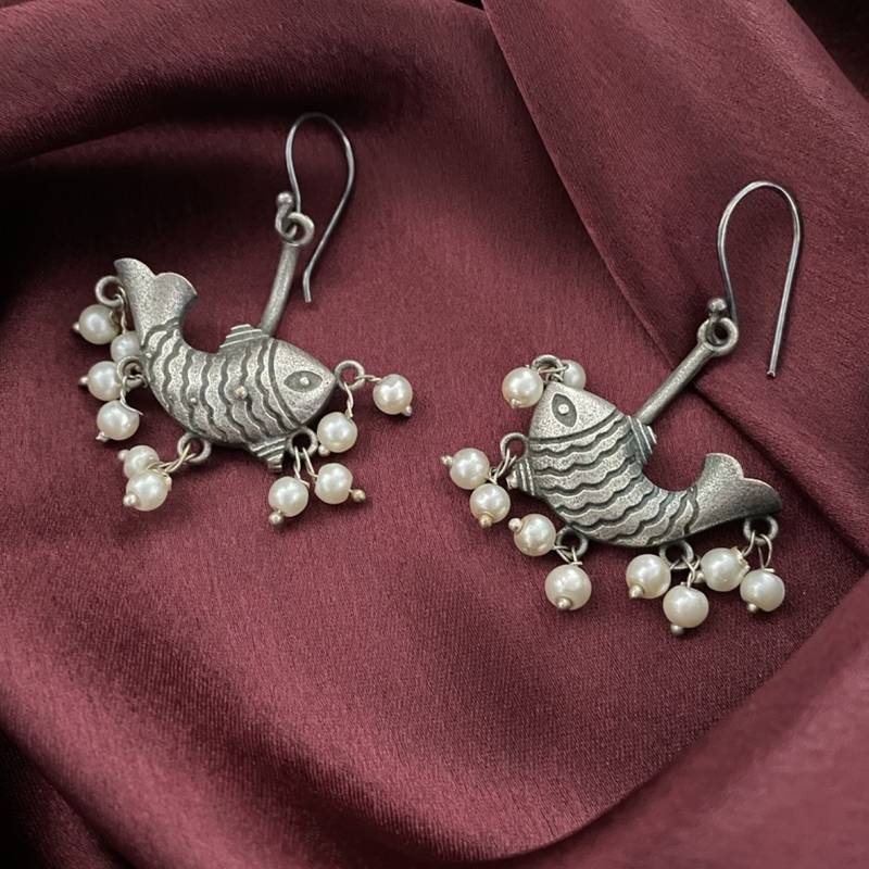 German oxidized silver earrings fashion jewellery fish designs dangler earrings for women & girls