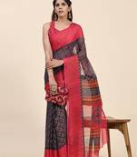 Bs-3Leaf-Grey-Gajri   Printed Chiffon Art Sik Saree