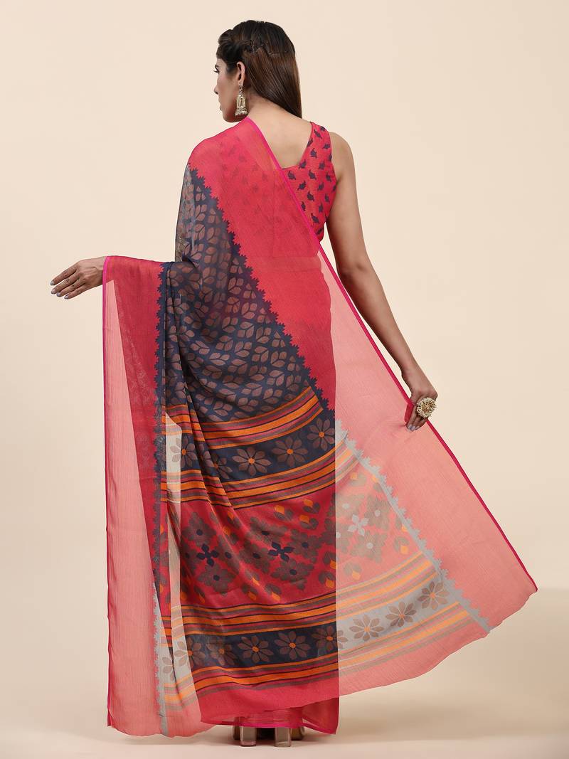 Bs-3Leaf-Grey-Gajri   Printed Chiffon Art Sik Saree