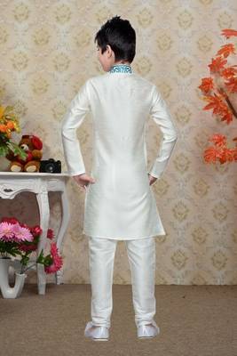 White Art Silk Kids Kurta Pyjama For Boys 4