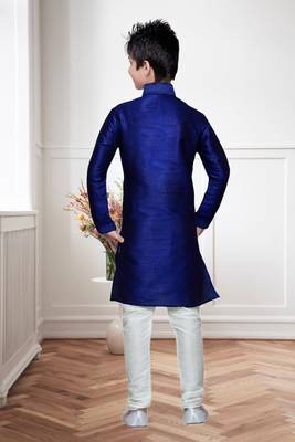 Royal Blue Art Silk Kids Kurta Pyjama For Boys 4
