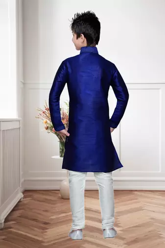 Royal Blue Art Silk Kids Kurta Pyjama For Boys
