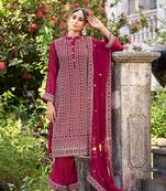 Magenta color embroidered glory silk palazzo suit
