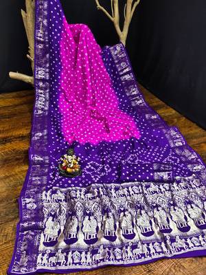 Pink Woven Design Bandhej Silk Blend Saree With Blouse 5