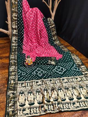 Pink Woven Design Bandhej Silk Blend Saree With Blouse 5
