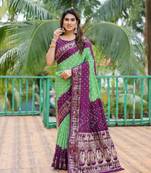 Parrot Green Woven Design Bandhej Silk Blend Saree With Blouse
