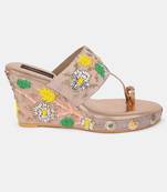 AZ Footwear RoseGold Tready Floral Hand Crafted 3 Inches Heels Sandal for Wedding, Office & Party