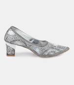 AZ Footwear Grey Hand Crafted 3 Inches Designer Heels Sandal Shoes for Wedding, Office & Party