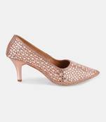 AZ Footwear Rose Gold Hand Crafted 3 Inches Designer Heels Sandal Shes for Wedding, Office & Party