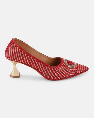 AZ Footwear Red Hand Crafted 2.5Inches Designer Heels Sandal Shes for Wedding, Office & Party 1