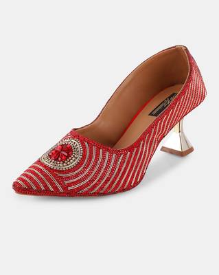 AZ Footwear Red Hand Crafted 2.5Inches Designer Heels Sandal Shes for Wedding, Office & Party 3