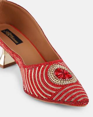 AZ Footwear Red Hand Crafted 2.5Inches Designer Heels Sandal Shes for Wedding, Office & Party 4
