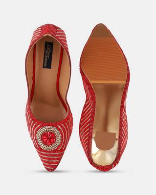 AZ Footwear Red Hand Crafted 2.5Inches Designer Heels Sandal Shes for Wedding, Office & Party 5