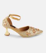 AZ Footwear Gold Hand Crafted 2.5Inches Designer Heels Sandal Shes for Wedding, Office & Party