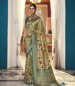 Chikoo color digitally printed silk saree with blouse