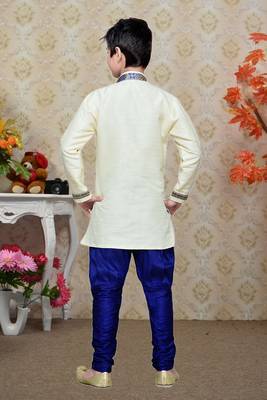 White Art Silk Kids Kurta Pyjama For Boys 4
