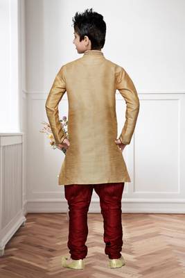 Gold Art Silk Kids Kurta Pyjama For Boys 4