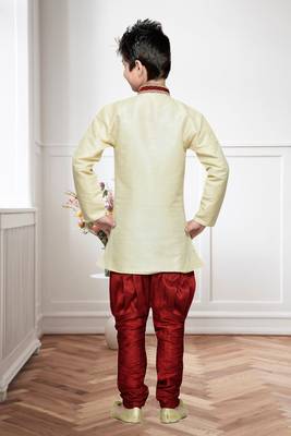 Gold Art Silk Kids Kurta Pyjama For Boys 4