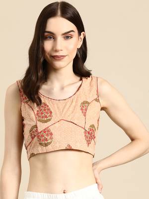 Printed Cotton Sleeveless Back Open Blouse 1