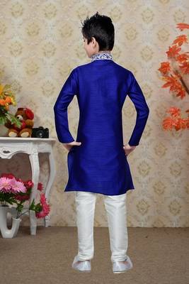 Royal Blue Art Silk Kids Kurta Pyjama For Boys 4