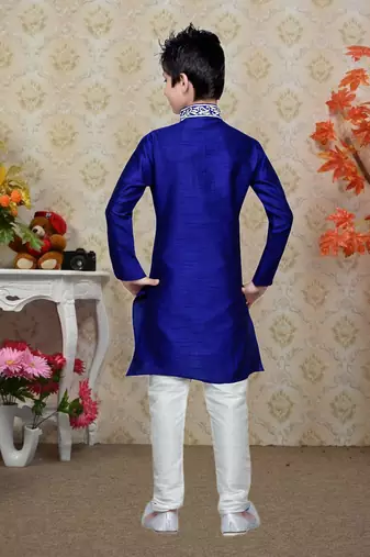 Royal Blue Art Silk Kids Kurta Pyjama For Boys