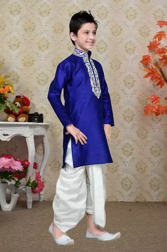 Royal Blue Art Silk Kids Kurta Pyjama For Boys